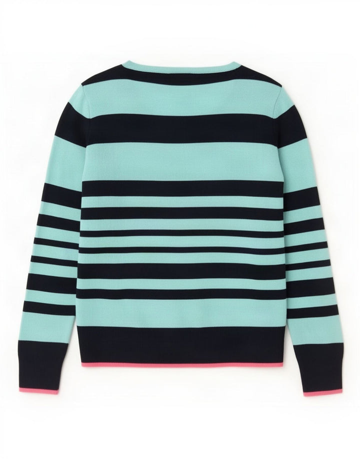 Marks & Spencer Dame V-hals sweater UK 14 Mellem blå stribet