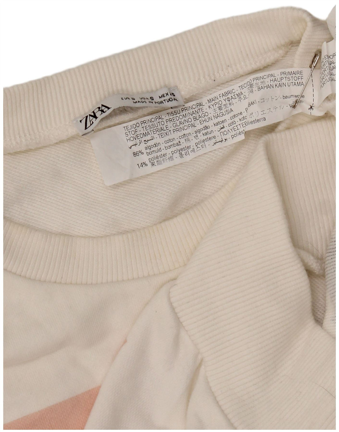 Zara Womens Grafisk Oversized Sweatshirt Jumper UK 10 Small White Bomuld