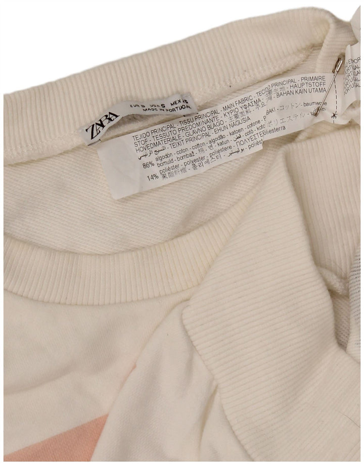 Zara Womens Grafisk Oversized Sweatshirt Jumper UK 10 Small White Bomuld