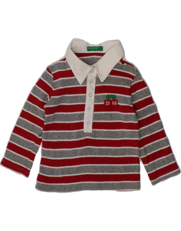 BENETTON Baby Girls Polo Neck Jumper Sweater 3-6 Months Red Striped Vintage Benetton and Second-Hand Benetton from Messina Hembry 