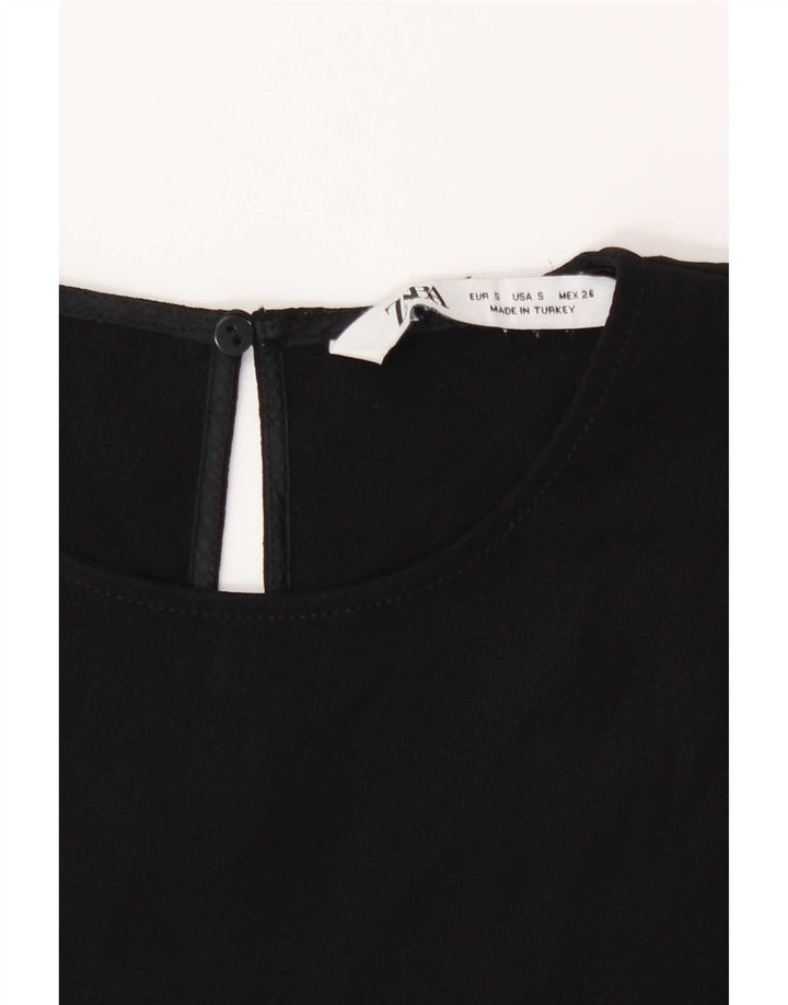 Zara Dame Bluse Top UK 10 Lille Sort