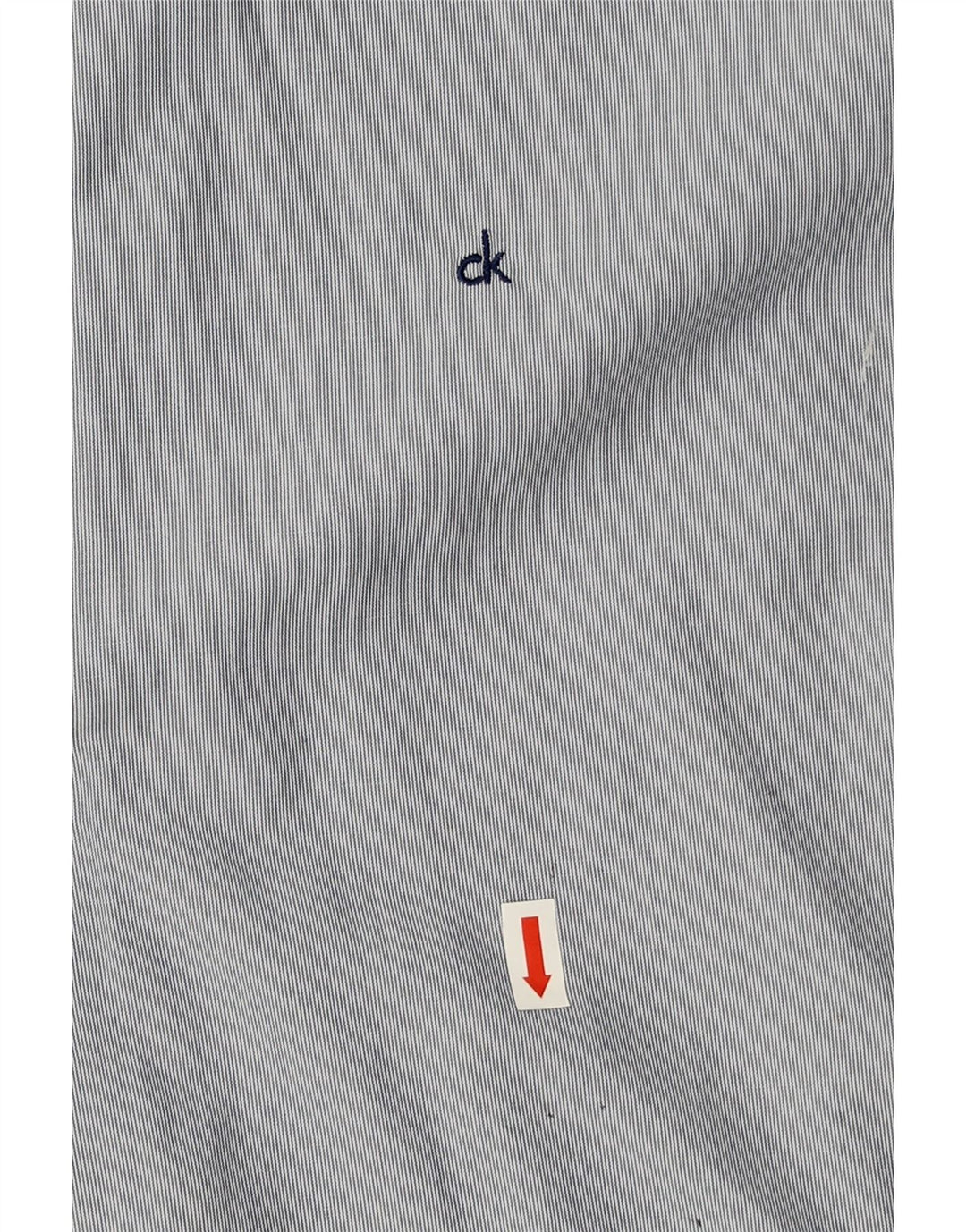 Calvin Klein Herre Tætsiddende Skjorte Størrelse 39 15 1/2 Medium Blå Tynd Stribet