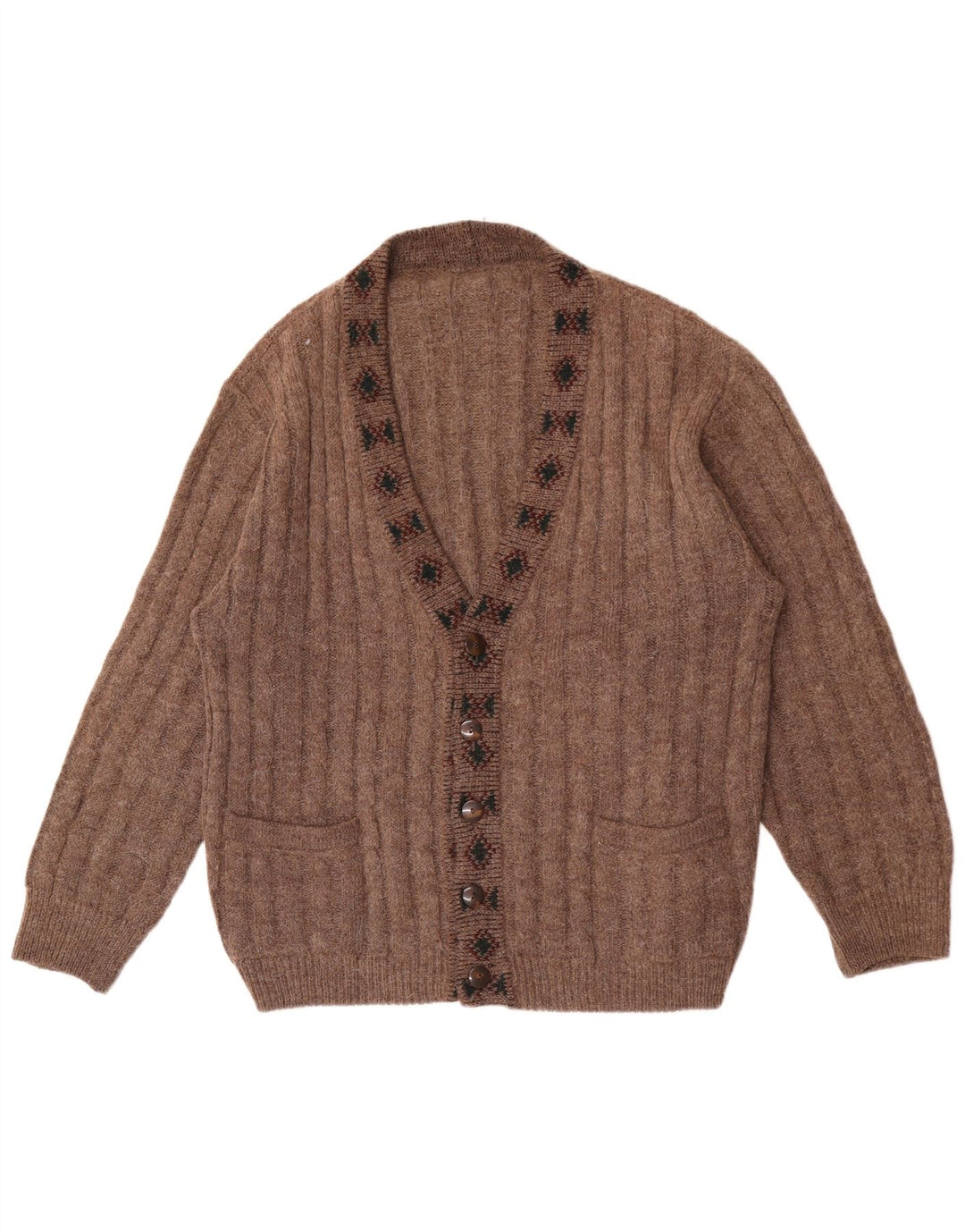 Vintage herre cardigan sweater stor brun geometrisk