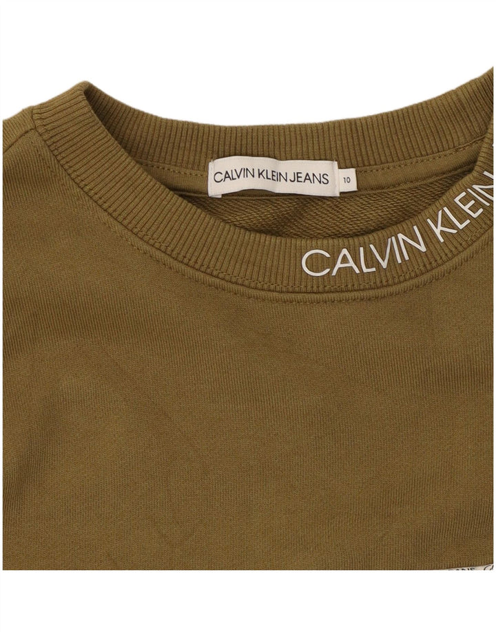 CALVIN KLEIN JEANS Womens Graphic Sweatshirt Jumper US 10 Large Khaki