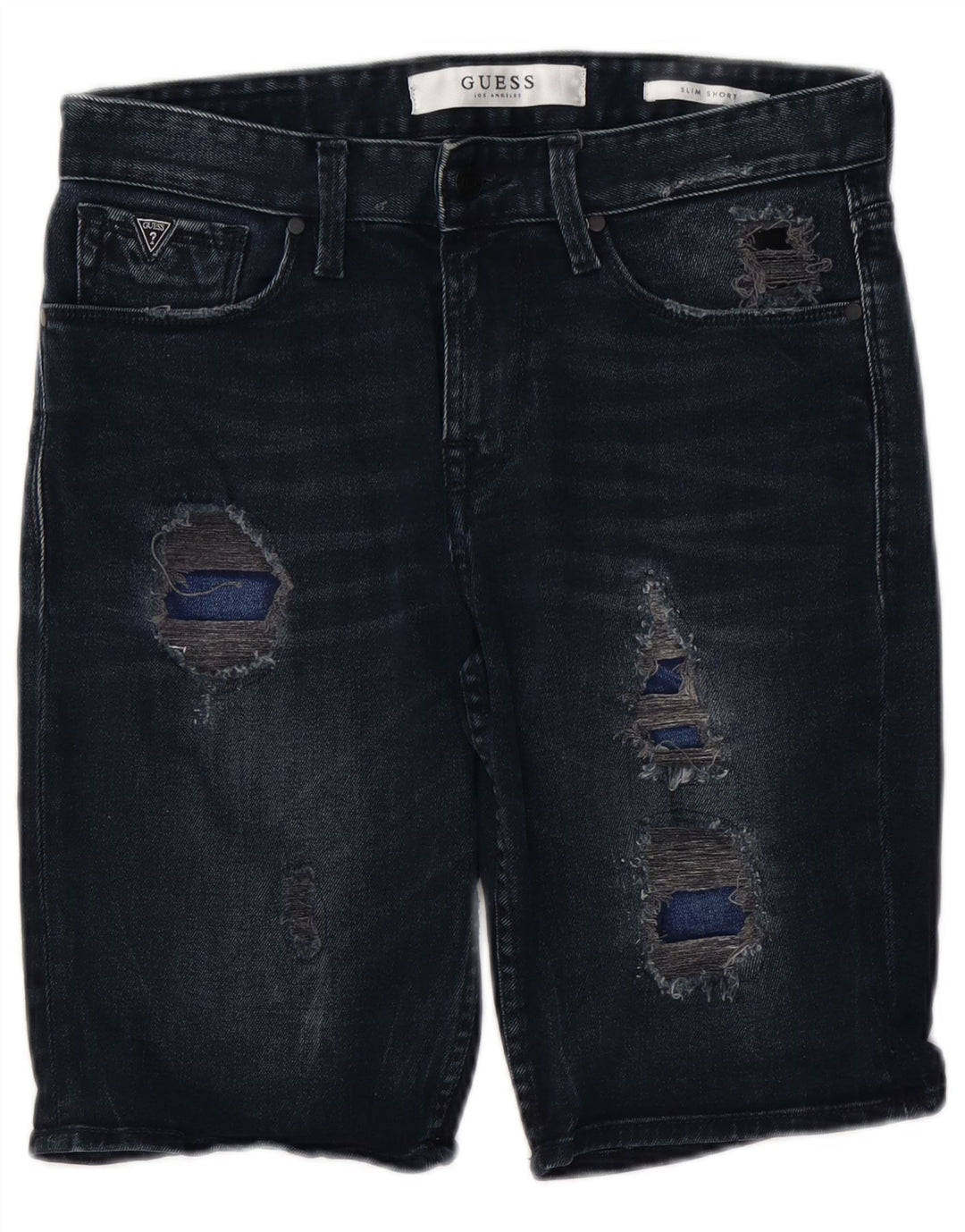 GUESS Herre Slim Distressed Denim Shorts W30 Medium Navy Blue Bomuld
