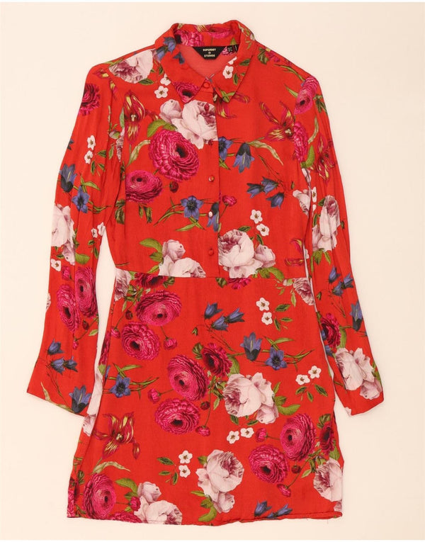 Superdry Womens Pullover Shirt Dress UK 10 Small Red Floral Viscose