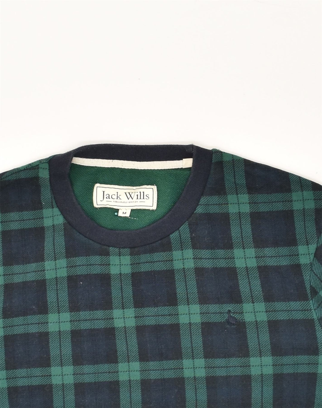 JACK WILLS Mens Sweatshirt Jumper Small Green Check Cotton | Vintage Jack Wills | Thrift | Second-Hand Jack Wills | Used Clothing | Messina Hembry 