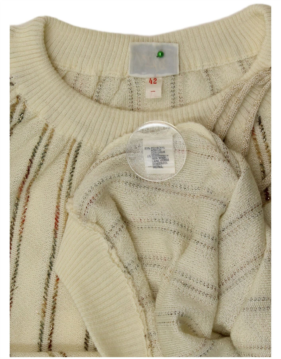 Vintage Dame Boat Neck Jumper Sweater IT 42 Medium Off White Stribet