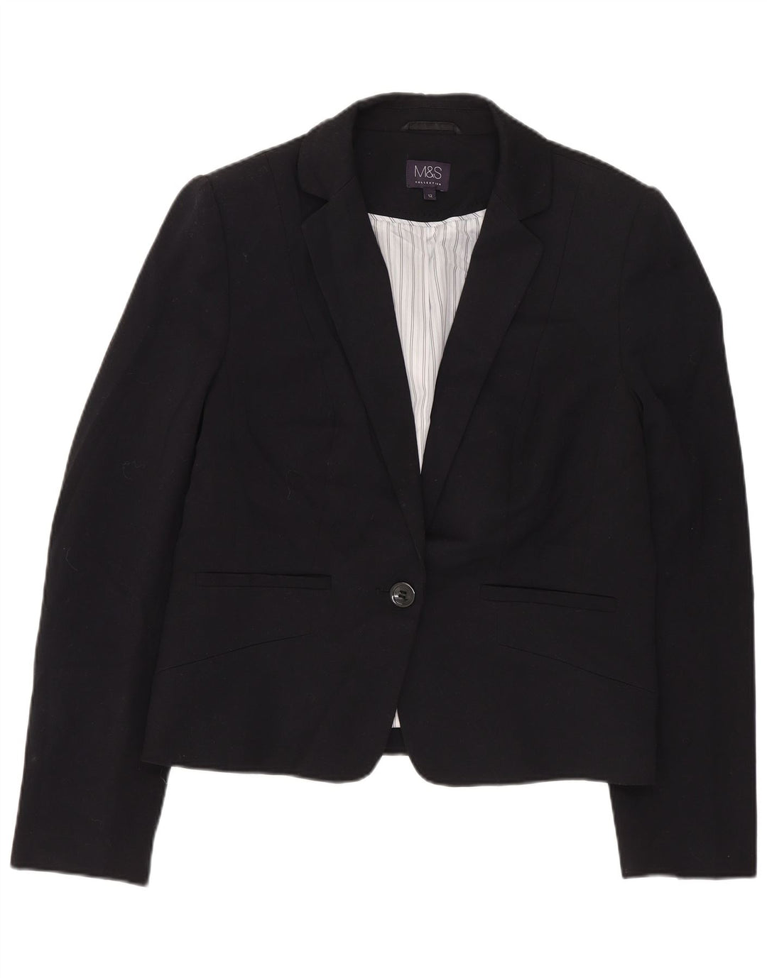 Marks & Spencer Dame Crop 1 Knap Blazer Jacket UK 12 Medium Sort