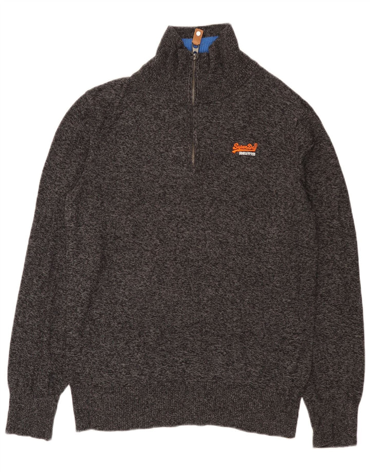Superdry sweater med lynlås til mænd, stor grå flækket bomuld
