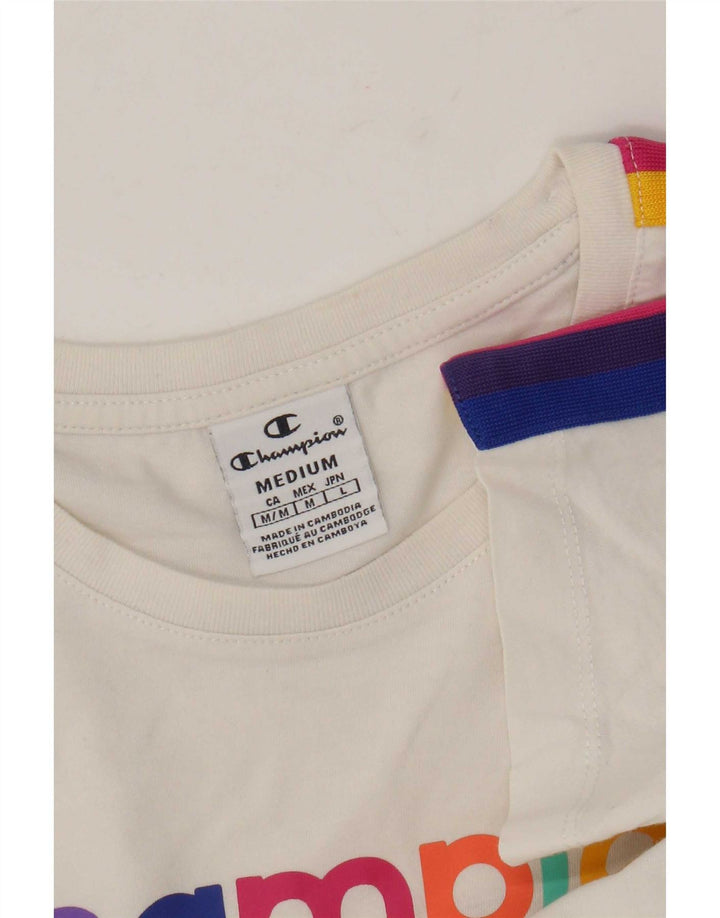 Champion Dame Grafisk T-Shirt Top UK 12 Medium White Colourblock