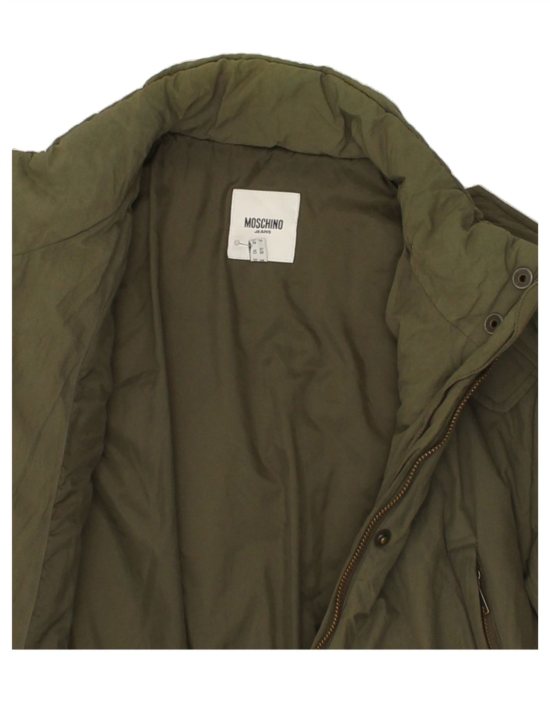 MOSCHINO Womens Military Jacket UK 10 Small Khaki Polyamide Vintage Moschino and Second-Hand Moschino from Messina Hembry 