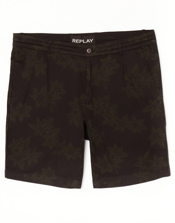 Replay Herre Graphic Chino Shorts W36 Large Black Floral Bomuld