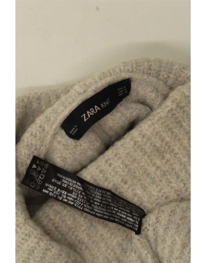 Zara Dame Oversized Roll Neck Jumper Sweater UK 10 Small Grå Akryl