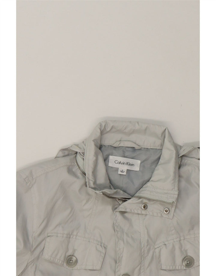 CALVIN KLEIN Mens Hooded Utility Jacket UK 36 Small Grey Polyester Vintage Calvin Klein and Second-Hand Calvin Klein from Messina Hembry 