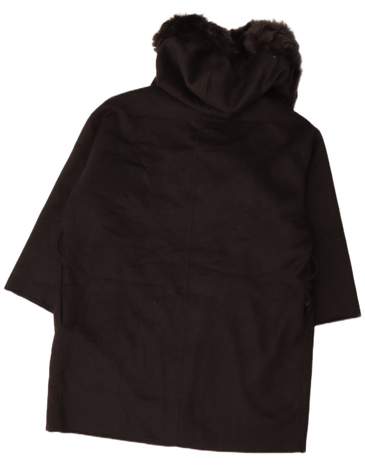 Zara Dame Oversized Hætte Åben Overfrakke UK 18 XL Sort Uld