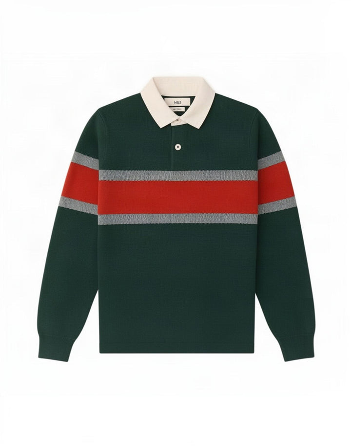 Marks & Spencer Herre Polo Neck Jumper Sweater Small Green Colourblock