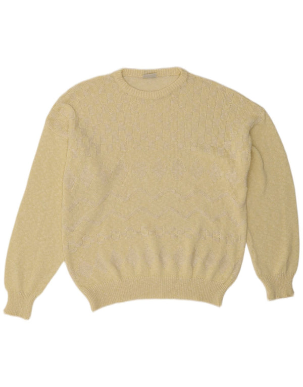 Vintage Herre Crew Neck Jumper Sweater IT 52 Large Yellow Argyle/Diamond