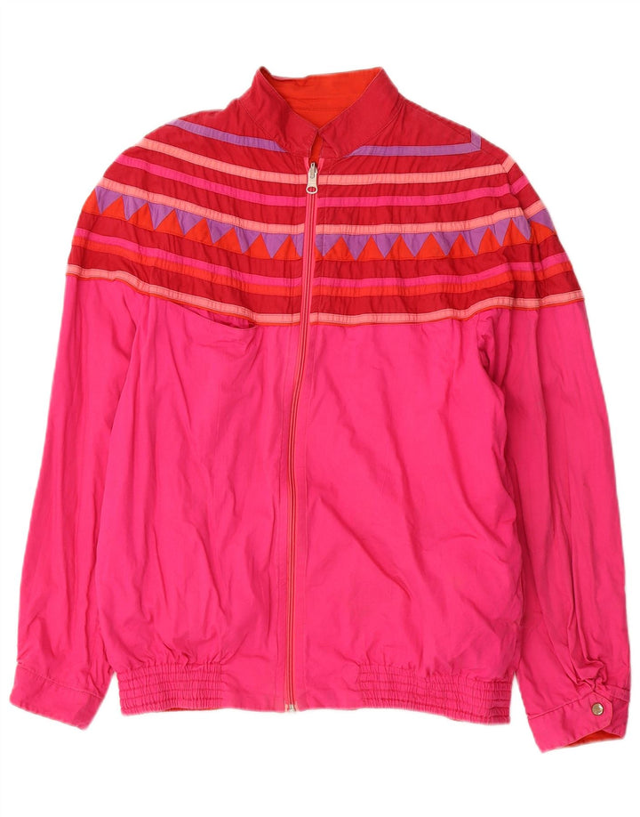 Vintage Kvinder Vendbar Bomber Jacket UK 12 Medium Pink Geometric