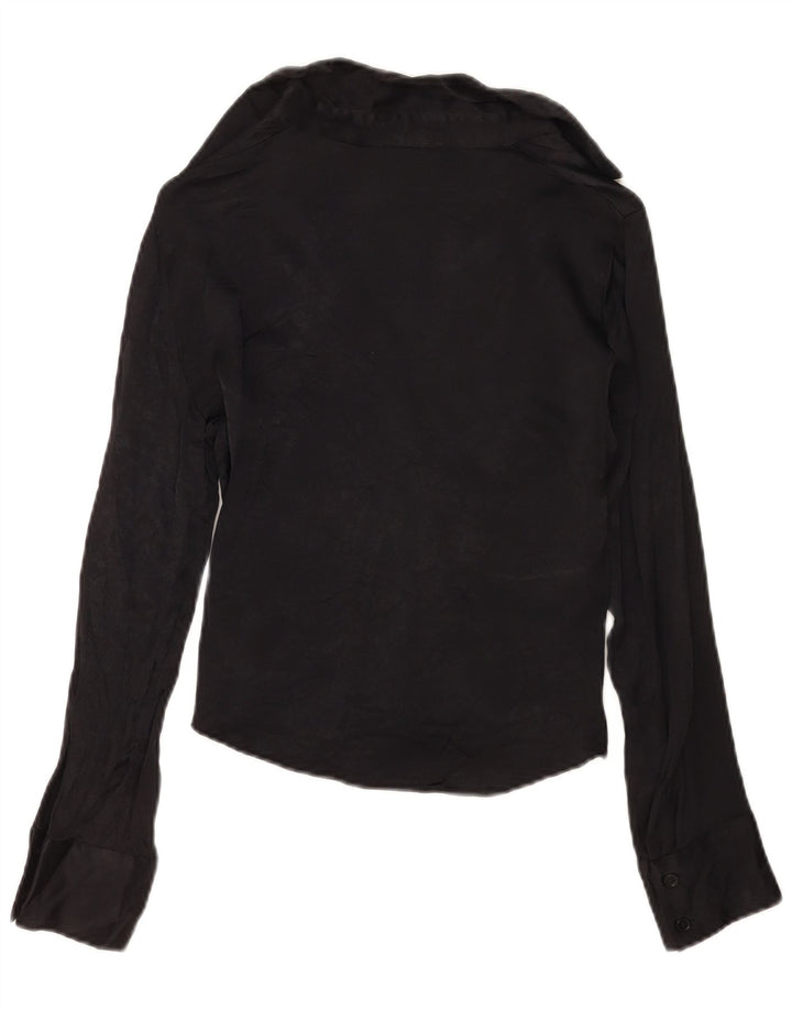 Zara Womens Crop Shirt Bluse UK 10 Small Black Viscose