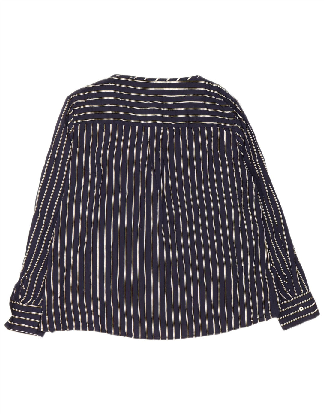 BENETTON Dame Langærmet Bluse Top UK 16 Large Navy Blue Pinstripe
