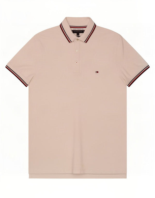 Tommy Hilfiger Herre Slim Fit Polo Shirt Stor hvid stribet bomuld