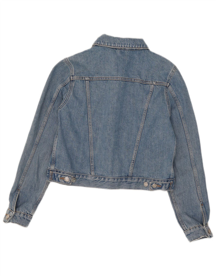 Topshop Dame Crop Denim Jacket UK 10 Small Blue Cotton
