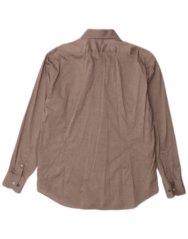 Tommy Hilfiger herre skræddersyet pasform skjorte størrelse 44 17 1/2 XL brun bomuld