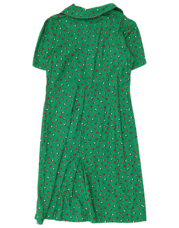 Vintage Dame A-Line Kjole UK 12 Medium Green Floral
