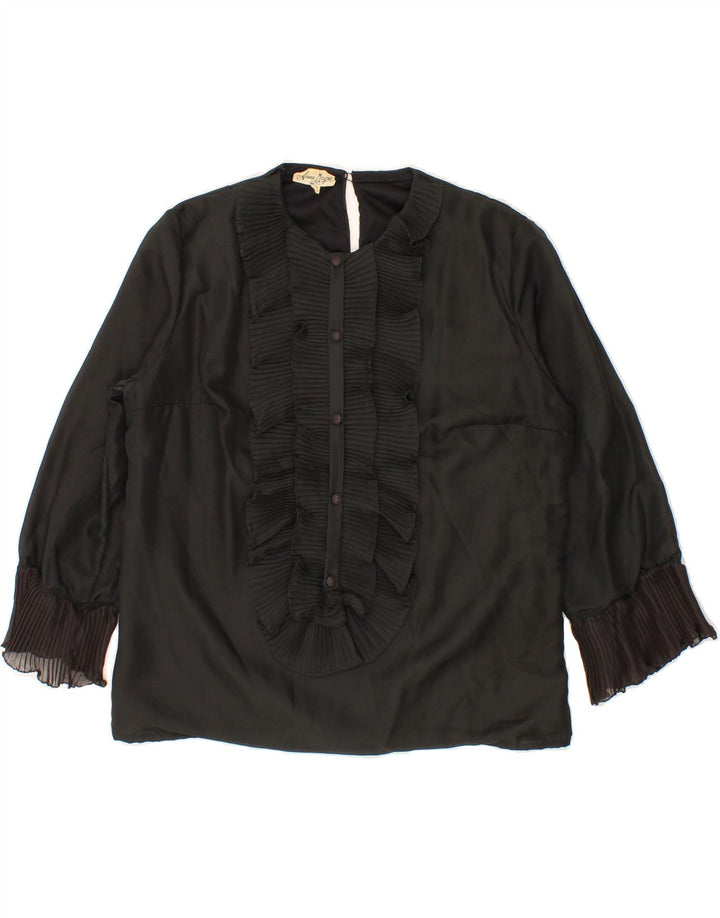 VINTAGE Womens Crop Ruffle Front Blouse Top IT 44 Medium Black Vintage Vintage and Second-Hand Vintage from Messina Hembry 