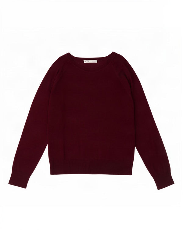 Zara Dame Boat Neck Jumper Sweater UK 16 Large Maroon Viscose