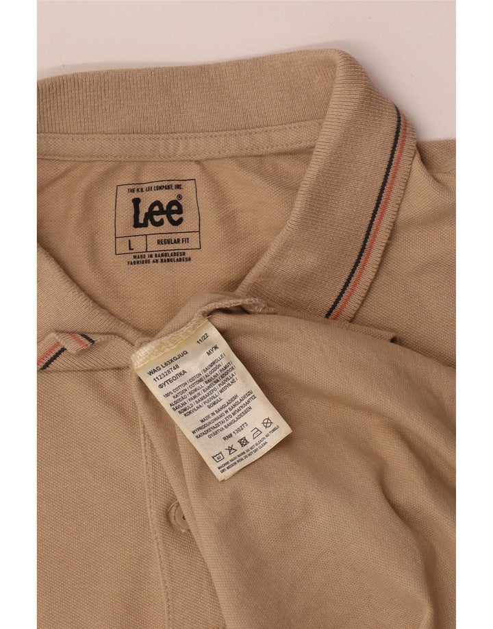 Lee Herre Regular Fit Polo Shirt Stor Beige Stribet Bomuld