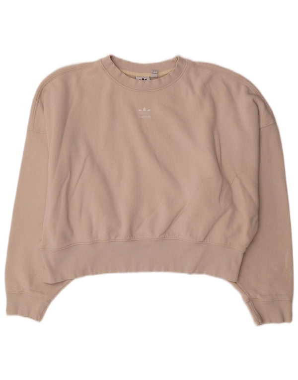 Adidas Womens Crop Oversized Sweatshirt Jumper UK 10 Small Beige Bomuld