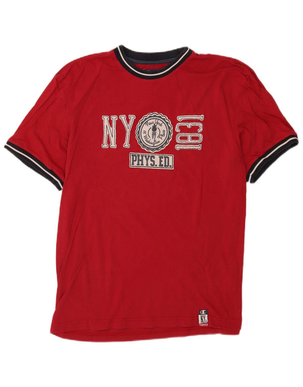 Champion Herre Grafisk T-Shirt Top XL Rød Colourblock