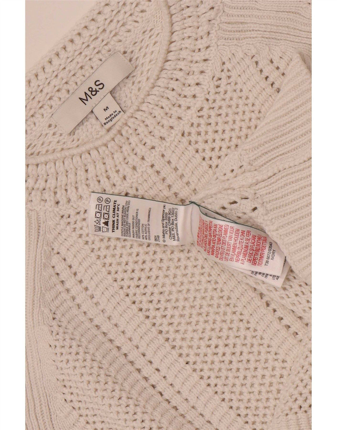 Marks & Spencer Dame Crop Crew Neck Jumper Sweater UK 14 Medium Off White