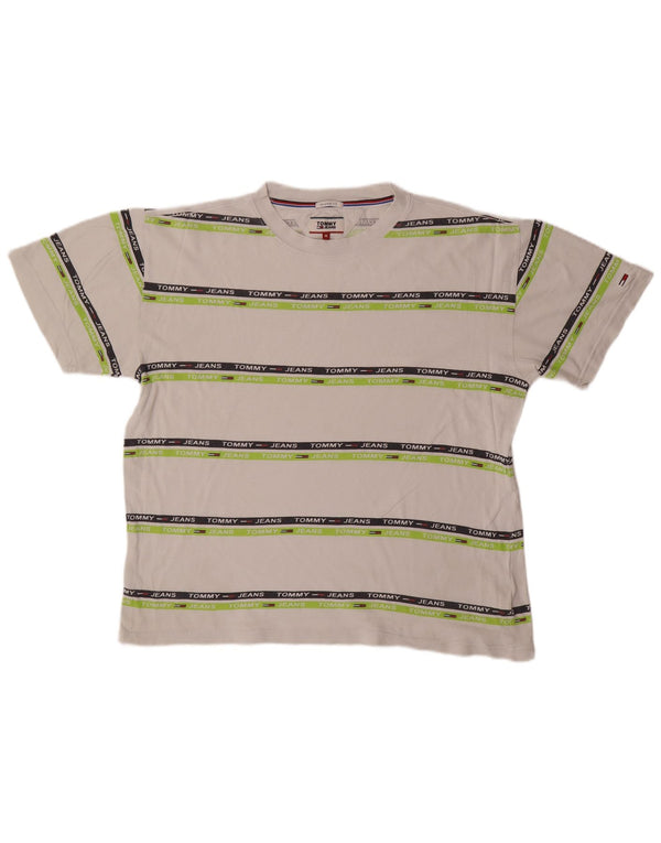 Tommy Hilfiger Herre Relaxed Fit Grafisk T-Shirt Top Medium Hvid Stribet