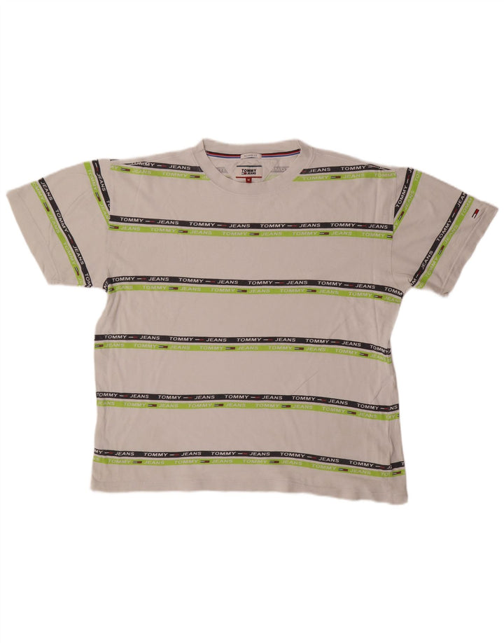 Tommy Hilfiger Herre Relaxed Fit Grafisk T-Shirt Top Medium Hvid Stribet