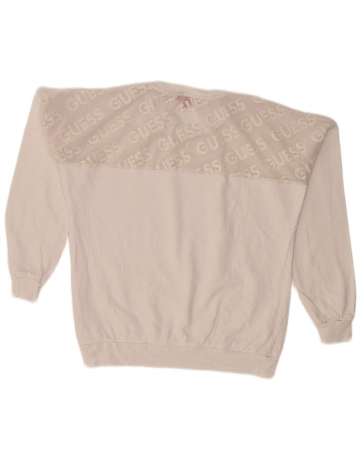 Guess Graphic Sweatshirt Jumper UK 10 Small White Colourblock