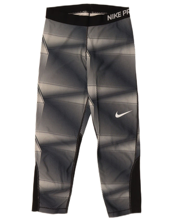 Nike Womens Dri Fit Graphic Capri Leggings UK 12 Medium Black Striped