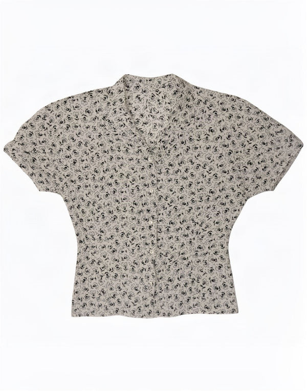Vintage kvinders kortærmet skjortebluse UK 12 Medium White Floral Retro