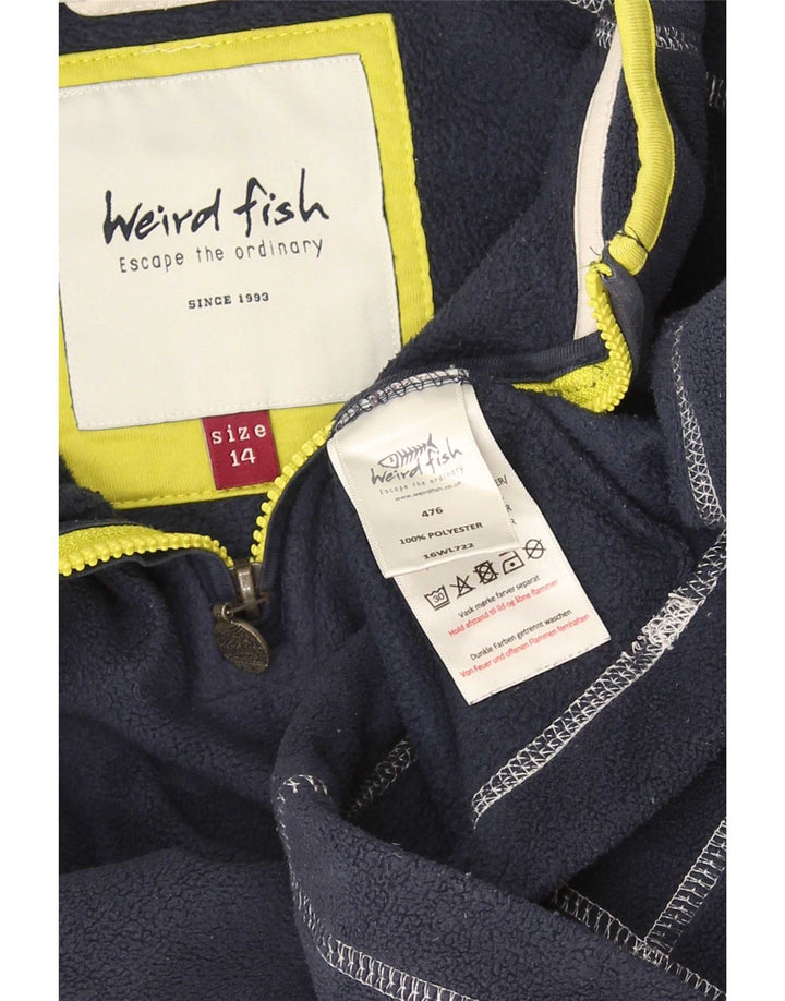 Weird Fish Womens Zip Neck Fleece Jumper UK 14 Large Navy Blue Polyester