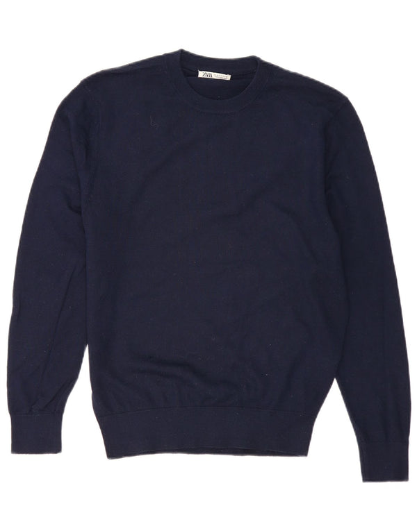 Zara Herre Crew Neck Jumper Sweater Medium Navy Blue Akryl
