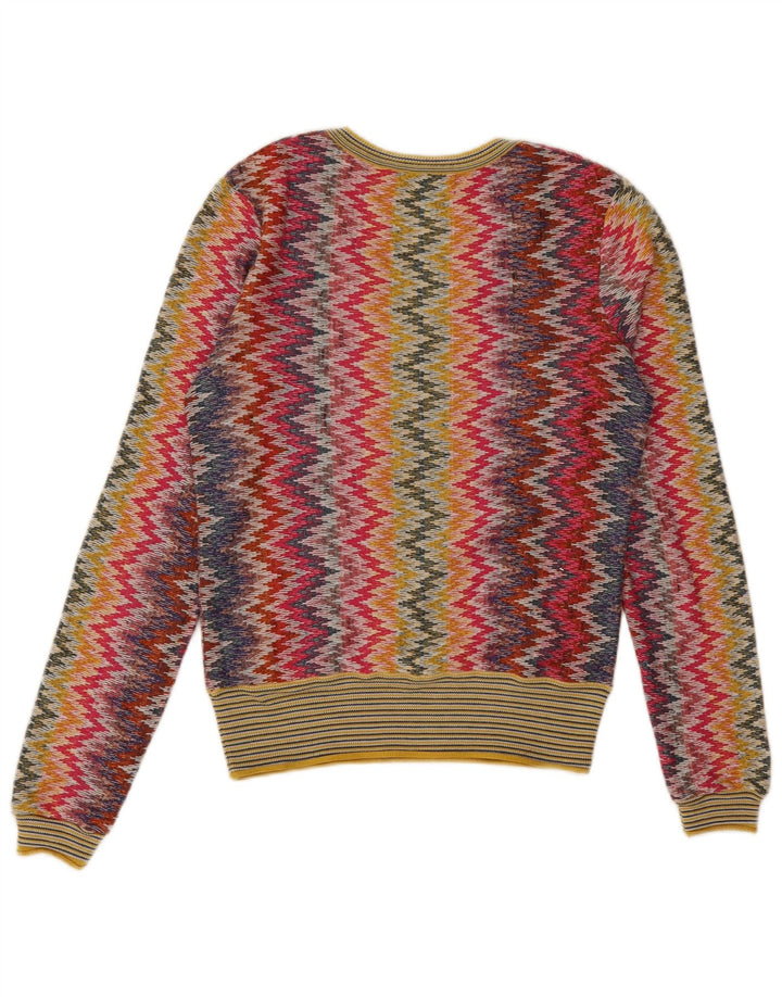 DESIGUAL Dame V-hals sweater UK 10 Small Multicolor Chevron
