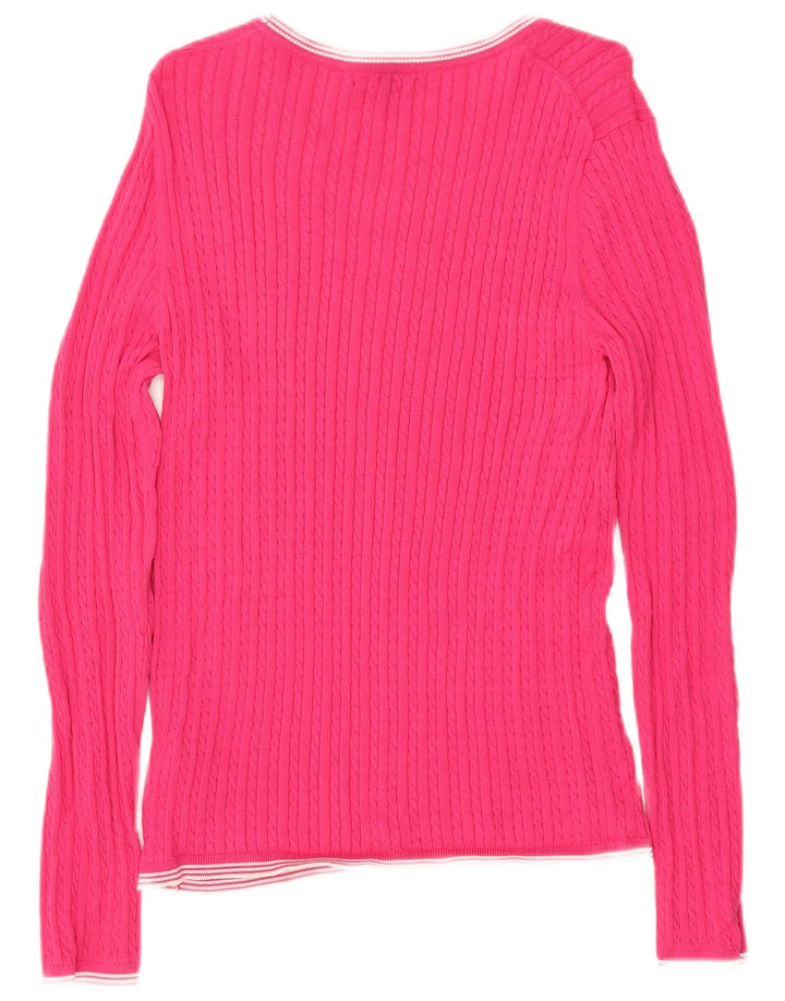 TOMMY HILFIGER Dame Boat Neck Jumper Sweater UK 14 Large Pink Bomuld