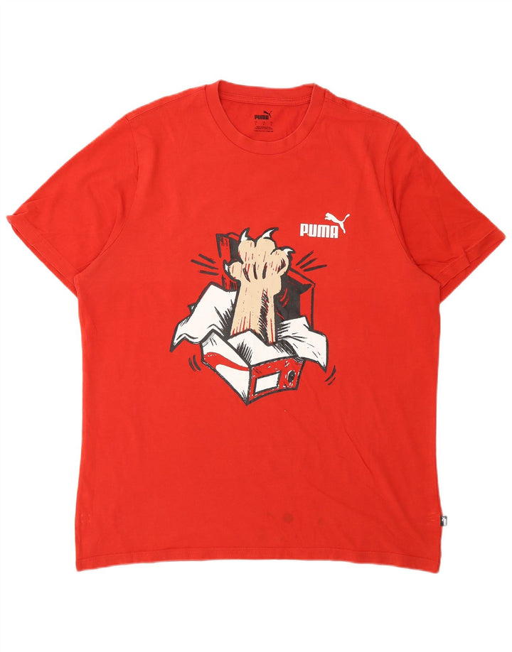 Puma Herre Grafisk T-Shirt Top Stor Rød Bomuld