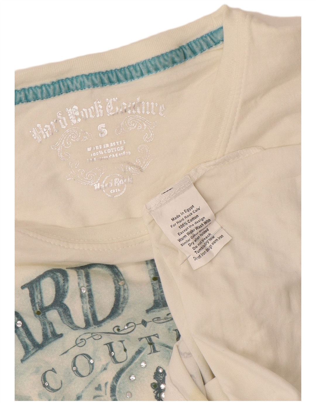 Hard Rock Cafe Dame Mallorca Grafisk T-Shirt Top UK 10 Small Off White