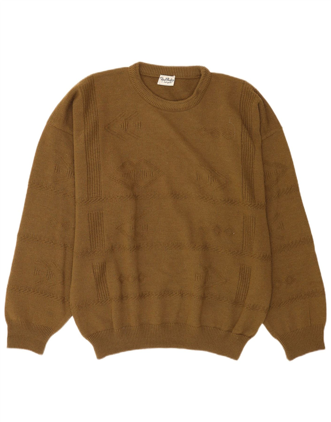Vintage herre sweater med rund hals XL Khaki Wool