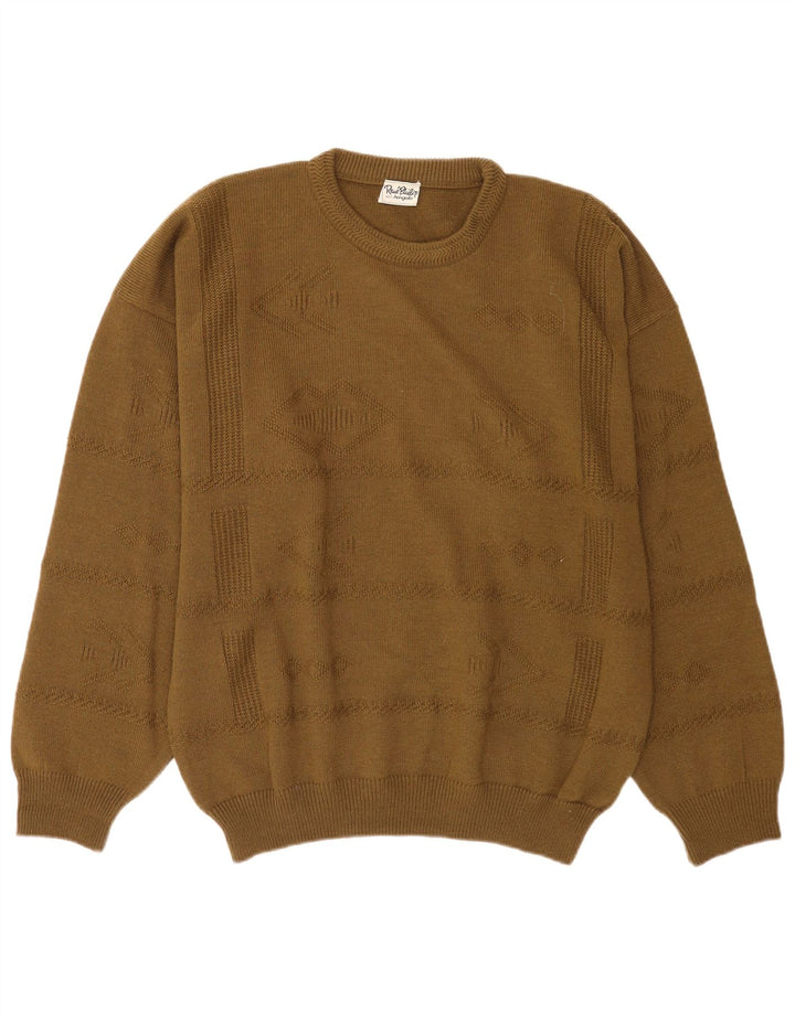 Vintage herre sweater med rund hals XL Khaki Wool