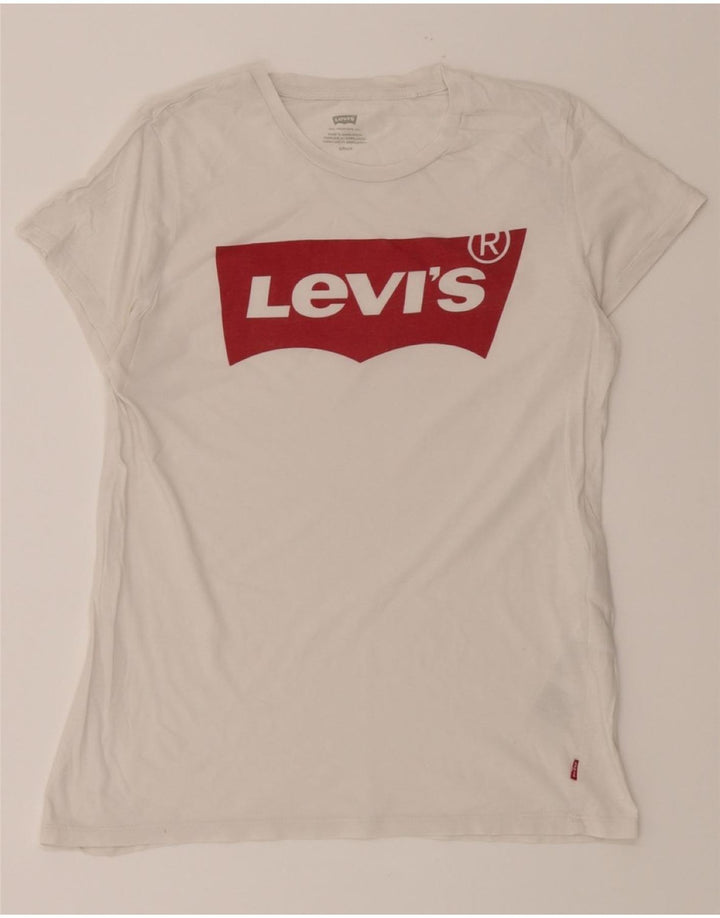 LEVI'S Womens Graphic T-Shirt Top UK 10 Small White Cotton Vintage Levi's and Second-Hand Levi's from Messina Hembry 