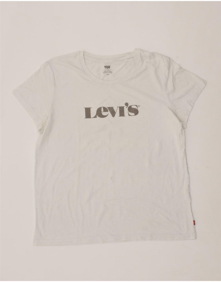 LEVI'S Womens Graphic T-Shirt Top UK 16 Large White Vintage Levi's and Second-Hand Levi's from Messina Hembry 